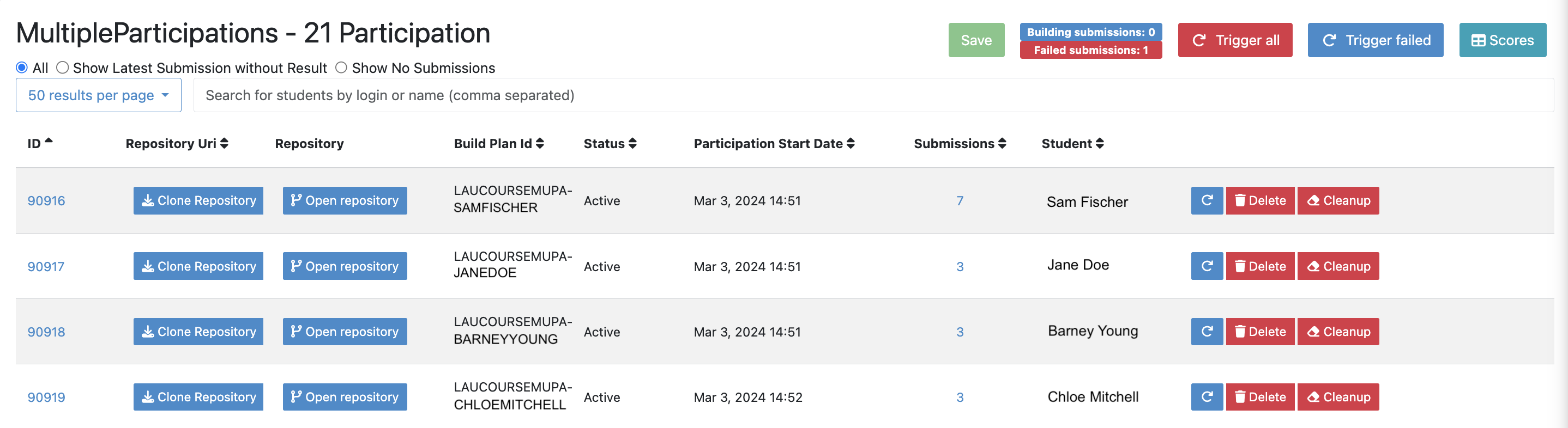 Open Repository Button in Participations Page