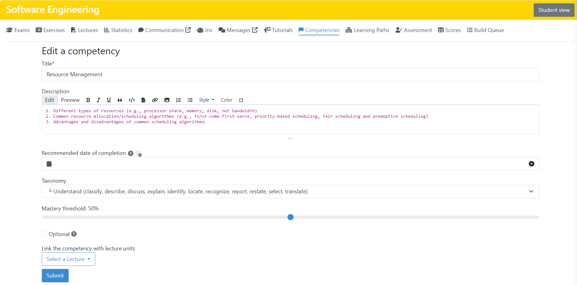 Manage Adaptive Learning (Instructor) — Artemis documentation