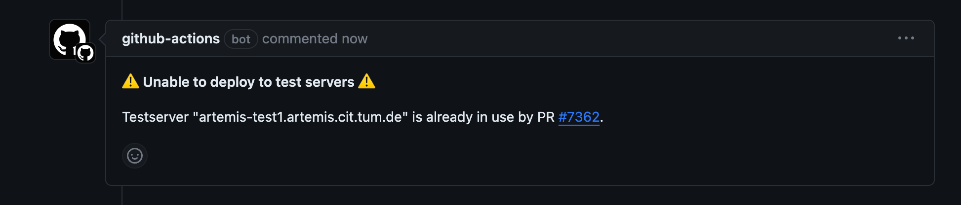 GitHub Actions UI: Deployment error message