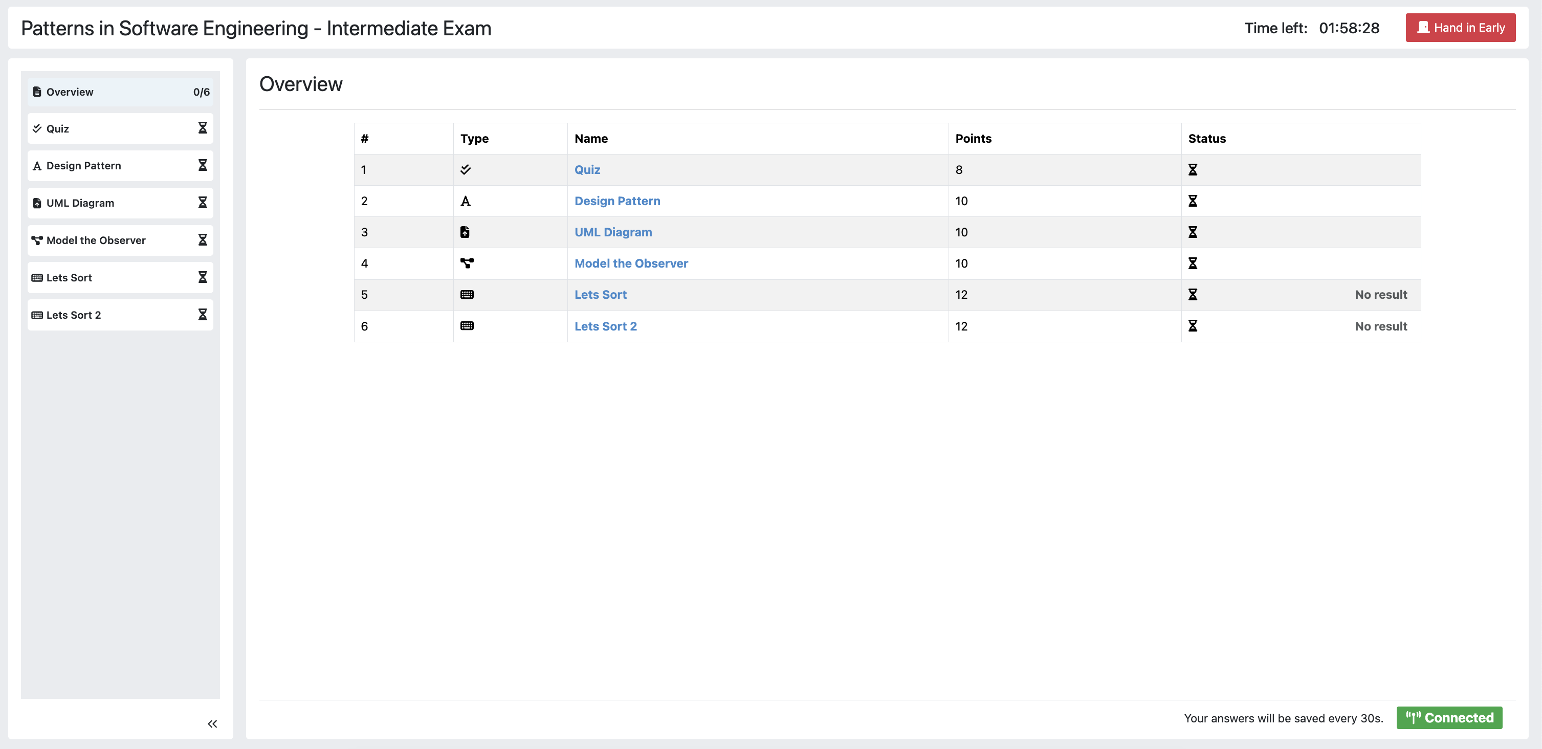Exercise Overview Screen