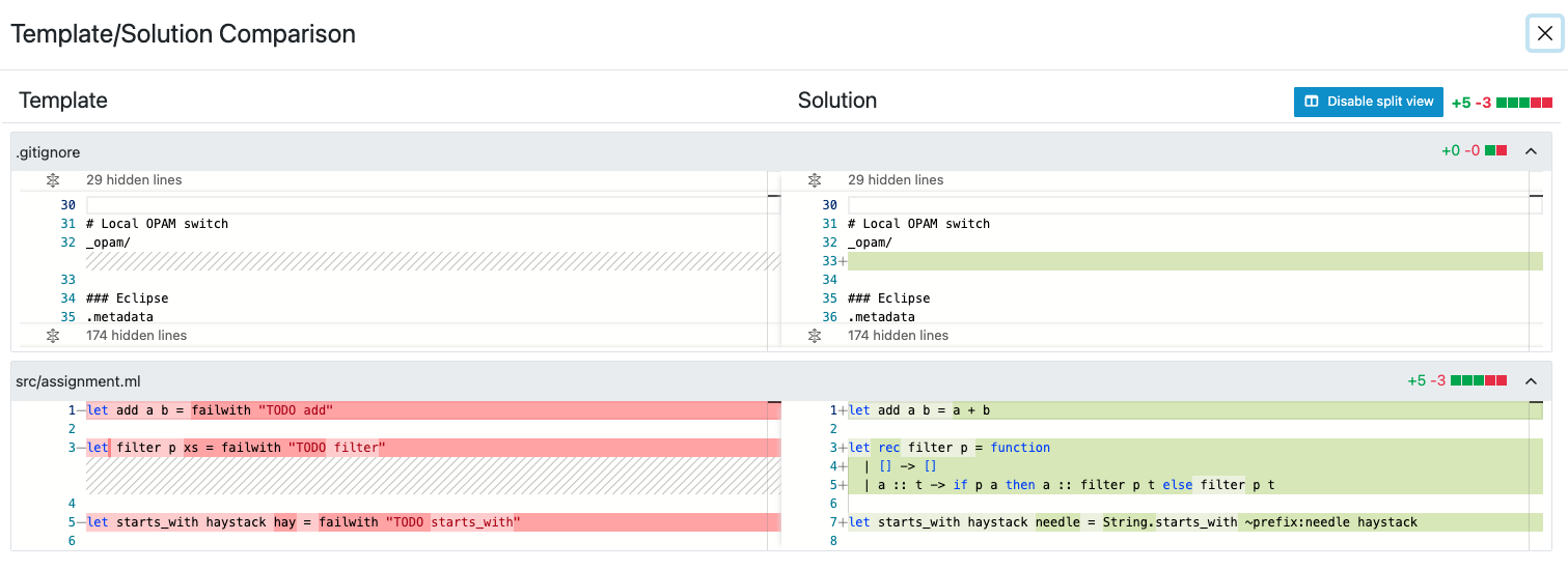 Template/Solution Comparison Example
