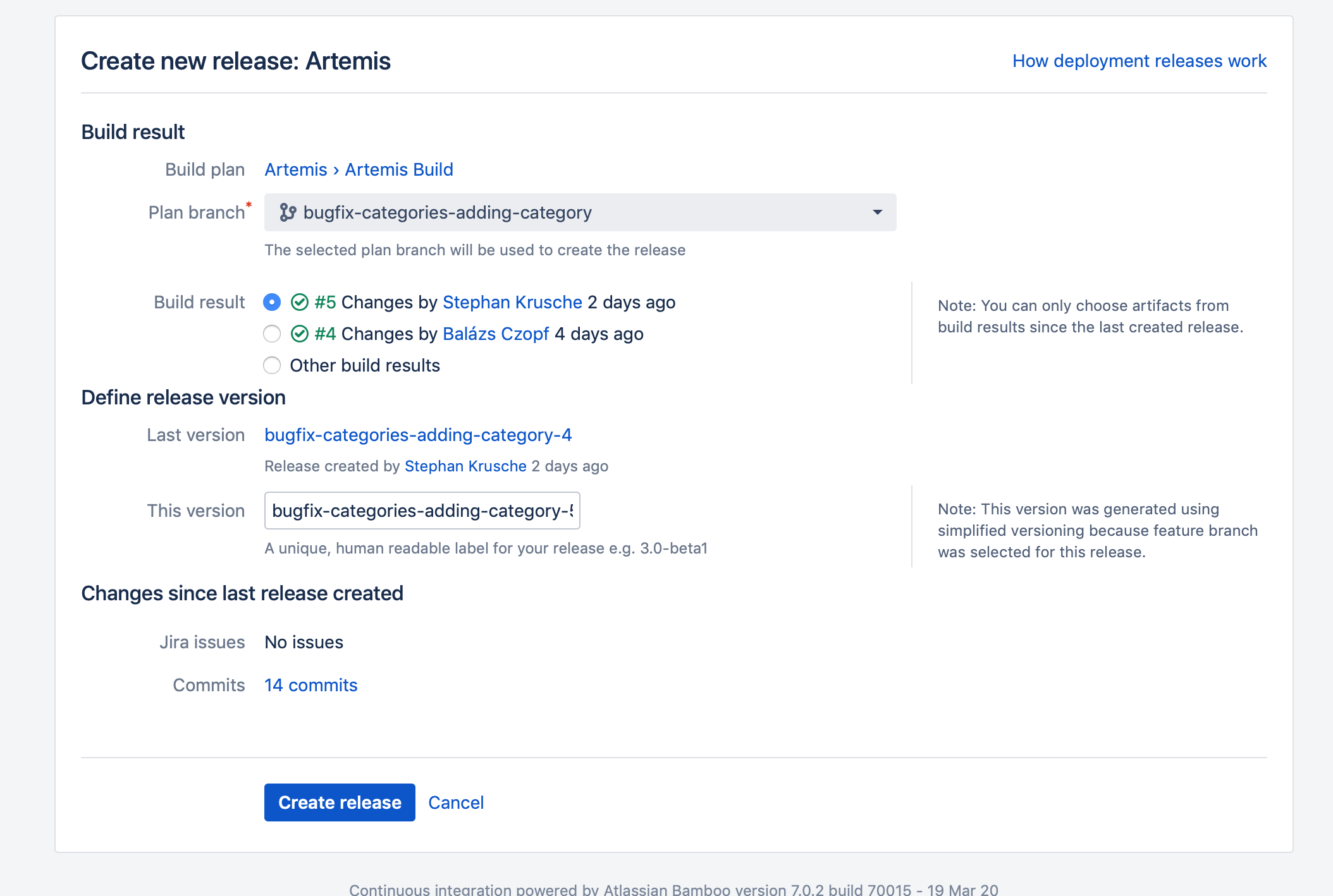 Bamboo UI: Confirm create release