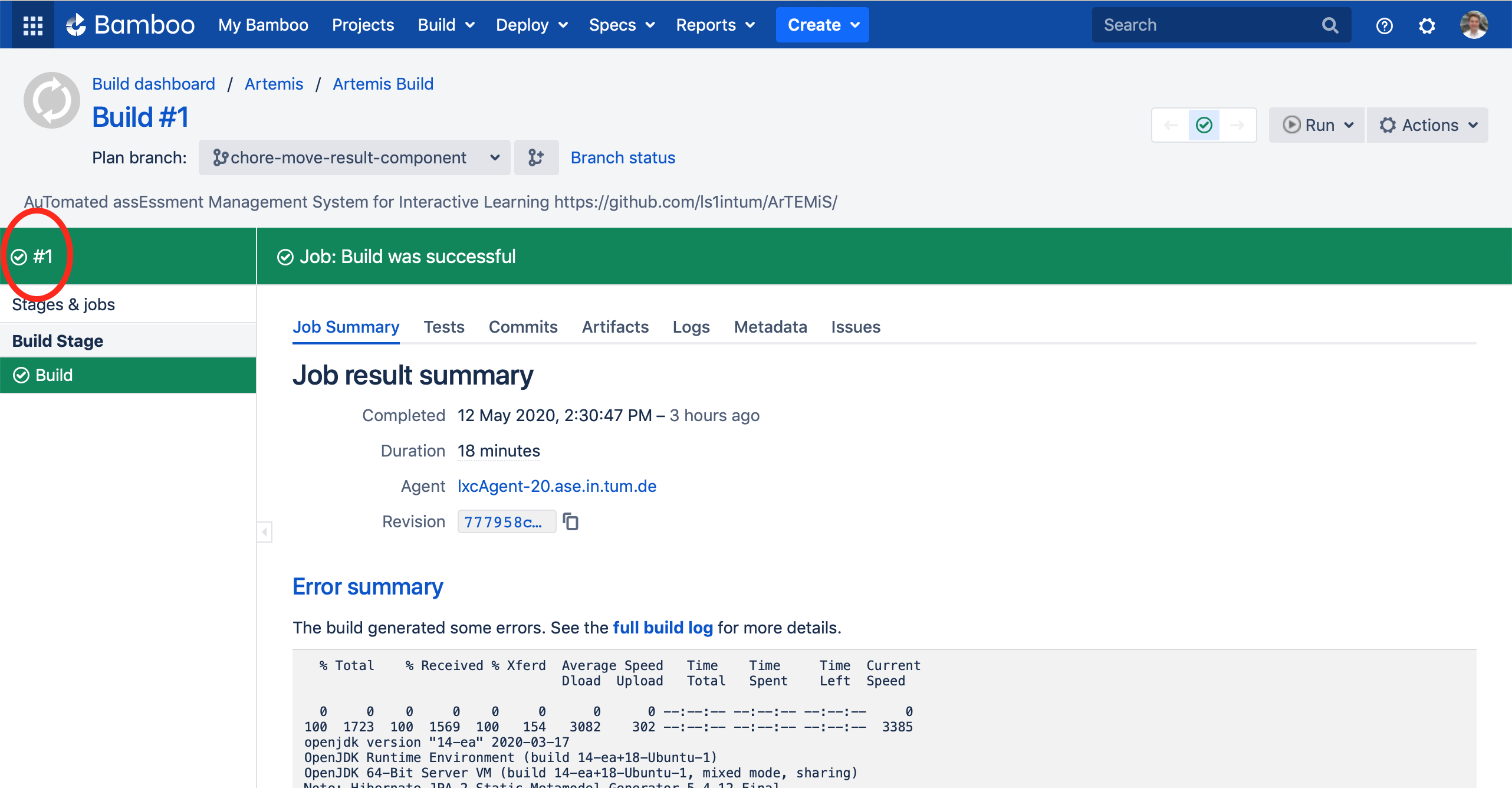 Bamboo UI: Click on build number