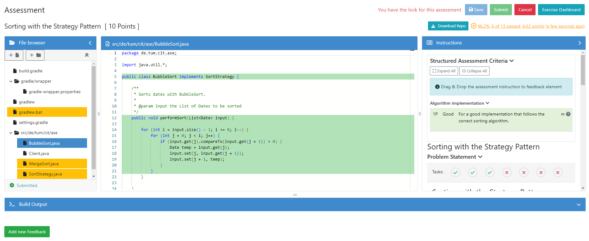 Manual assessment in the online editor
