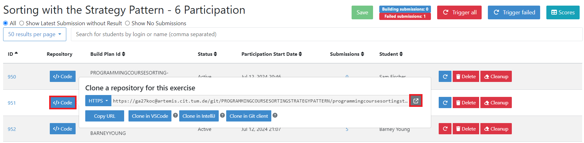 Open Repository Button in Participations Page