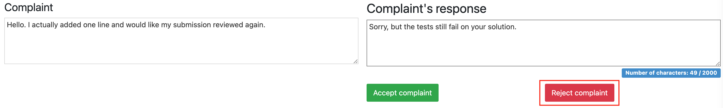 Reject Complaint